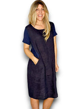 Load image into Gallery viewer, HELGA MAY Italian Linen Classic Shift Plain Dress ~ Navy (Small-XL)
