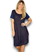 Load image into Gallery viewer, HELGA MAY Italian Linen Classic Shift Plain Dress ~ Navy (Small-XL)
