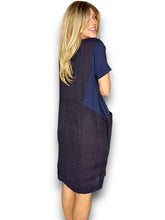 Load image into Gallery viewer, HELGA MAY Italian Linen Classic Shift Plain Dress ~ Navy (Small-XL)
