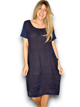 Load image into Gallery viewer, HELGA MAY Italian Linen Classic Shift Plain Dress ~ Navy (Small-XL)
