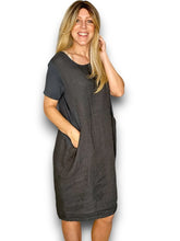 Load image into Gallery viewer, HELGA MAY Italian Linen Classic Shift Plain Dress ~ Charcoal (Small-XL)
