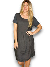 Load image into Gallery viewer, HELGA MAY Italian Linen Classic Shift Plain Dress ~ Charcoal (Small-XL)
