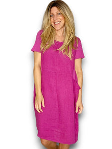 HELGA MAY Italian Linen Classic Shift Plain Dress ~ Plum (Small-XL)