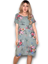 Load image into Gallery viewer, HELGA MAY Linen Classic Shift Bouquet Dress ~ Sage

