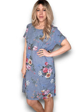Load image into Gallery viewer, HELGA MAY Linen Classic Shift Bouquet Dress ~ Petrol
