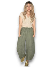 Load image into Gallery viewer, HELGA MAY Plain Barrel Leg Linen Pants ~ Forest
