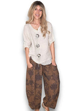Load image into Gallery viewer, HELGA MAY French Toille Barrel Linen Pants ~ Coffee
