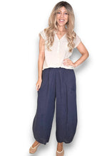 Load image into Gallery viewer, HELGA MAY Plain Barrel Leg Linen Pants ~ Navy
