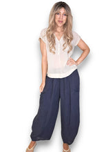 Load image into Gallery viewer, HELGA MAY Plain Barrel Leg Linen Pants ~ Navy
