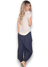 Load image into Gallery viewer, HELGA MAY Plain Barrel Leg Linen Pants ~ Navy
