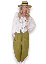 Load image into Gallery viewer, HELGA MAY Plain Barrel Leg Linen Pants ~ Olive
