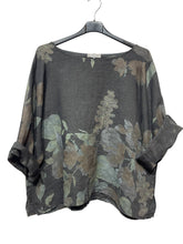 Load image into Gallery viewer, Colette Italian Made Linen Autumn Floral Blouse ~ Charcoal
