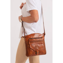 Load image into Gallery viewer, Greenwood Leather Elsa Diamond Weave Crossbody Bag ~ Cognac
