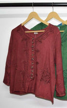 Load image into Gallery viewer, Embroidered 3/4 Sleeve Top in 100% Rayon ~ Red
