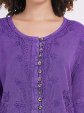 Load image into Gallery viewer, Embroidered 3/4 Sleeve Top in 100% Rayon ~ Purple
