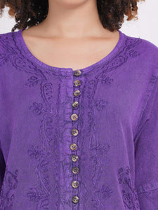 Embroidered 3/4 Sleeve Top in 100% Rayon ~ Purple