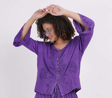 Load image into Gallery viewer, Embroidered 3/4 Sleeve Top in 100% Rayon ~ Purple
