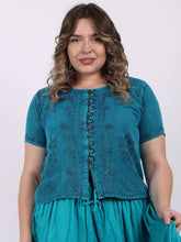 Load image into Gallery viewer, Embroidered Short Sleeve Top in 100% Rayon ~ Dark Blue
