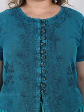 Load image into Gallery viewer, Embroidered Short Sleeve Top in 100% Rayon ~ Dark Blue
