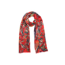 Load image into Gallery viewer, Black Cockatoo on Red Cotton/Modal Designer Scarf
