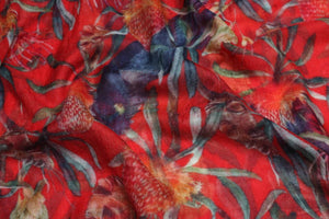 Black Cockatoo on Red Cotton/Modal Designer Scarf