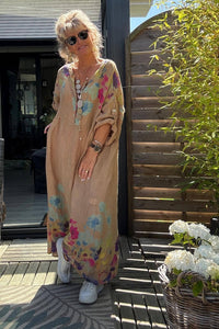 Colette Italian Made Linen Pansy Dress ~ Fuschia