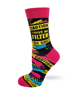 Caution I Have No Filter ~ Ladies' Crew Socks by FabDaz