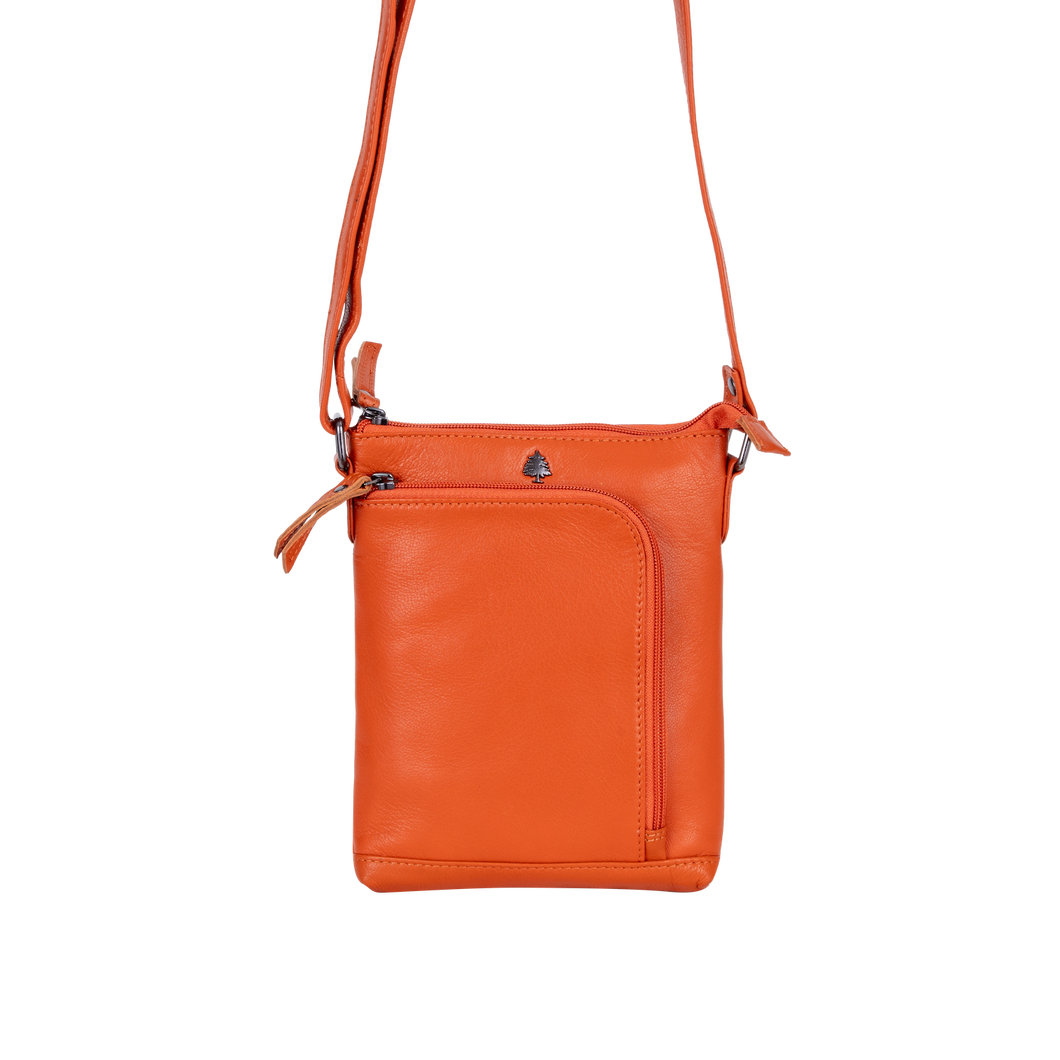 Greenwood Leather Helen Compact Crossbody Bag ~ Orange