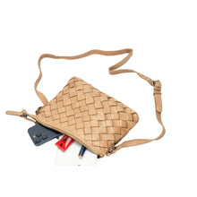 Load image into Gallery viewer, Greenwood Leather Mila Diamond Weave Crossbody Bag ~ Beige
