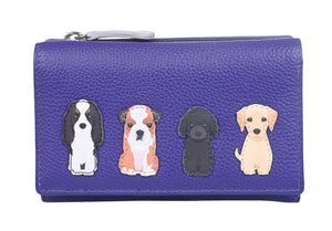 Best Friends Sitting Dogs Tri Fold Purse Purple - Mala Leather