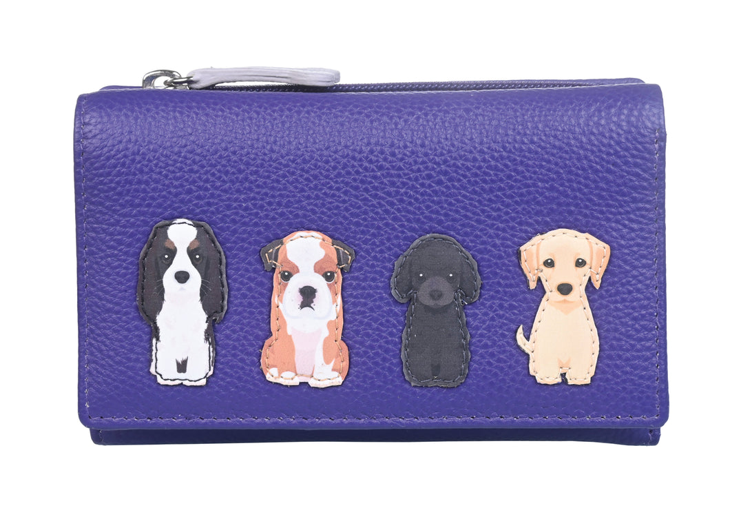 Best Friends Sitting Dogs Tri Fold Purse Purple - Mala Leather