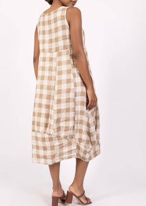 Colette Italian Made Linen Gingham Sleeveless Dress ~ Pale Sky
