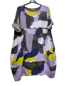 Colette Italian Made Linen Abstract Dress ~ Lilac