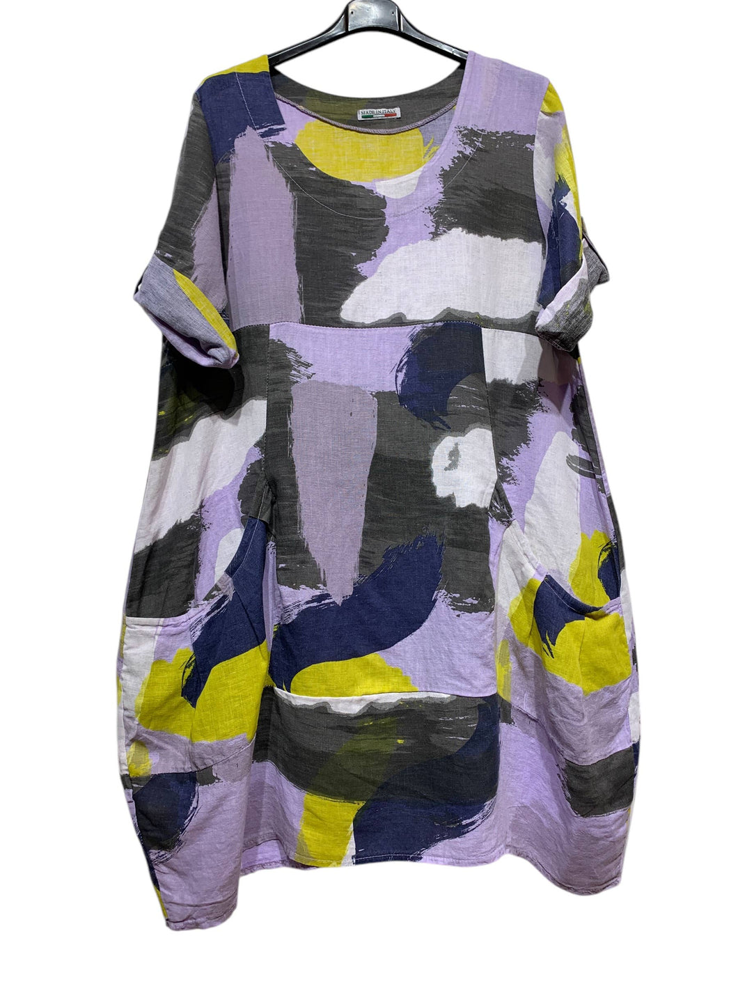 Colette Italian Made Linen Abstract Dress ~ Lilac
