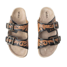 Load image into Gallery viewer, Tooled Leather Falling Feather Sandals ~ Brown

