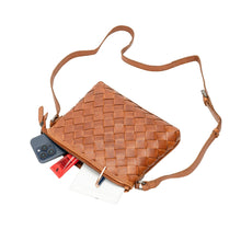 Load image into Gallery viewer, Greenwood Leather Mila Diamond Weave Crossbody Bag ~ Cognac
