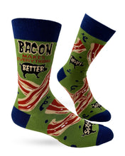 Load image into Gallery viewer, Bacon Makes Everything Better ~ Men's Crew Socks by Fazdaz
