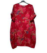 Load image into Gallery viewer, Colette Italian Made Linen Rose Dress ~ Red
