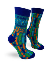 Load image into Gallery viewer, It's Called Karma it's Pronounced Haha F*** You ~ Ladies Crew Socks by Fazdaz
