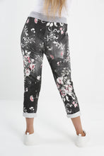 Load image into Gallery viewer, Italian Made Denim Look Trousers ~ Floral Charcoal
