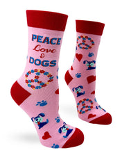 Load image into Gallery viewer, Peace Love and Dogs ~ Ladies' Crew Socks by FabDaz
