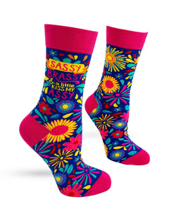 Sassy Brassy and a Little Kiss My Assy ~ Women's Crew Socks by FabDaz