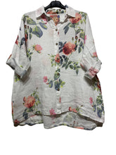 Load image into Gallery viewer, Colette Italian Made Linen Romantic Floral Shirt ~ White
