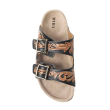 Load image into Gallery viewer, Tooled Leather Falling Feather Sandals ~ Brown

