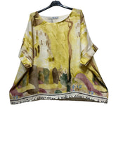 Load image into Gallery viewer, Colette Italian Made Linen Abstract Garden Print Blouse ~ Lemon
