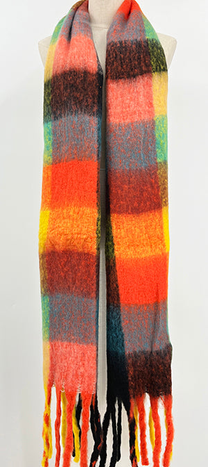 Long Check Tassel Scarf in Soft Viscose ~ Melbourne