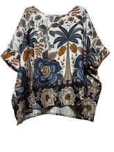 Load image into Gallery viewer, Colette Italian Made Linen Tropic Palm Blouse ~ Blue

