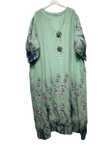 Colette Italian Made Linen Duo Button Dress ~ Mint