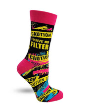 Load image into Gallery viewer, Caution I Have No Filter ~ Ladies&#39; Crew Socks by FabDaz
