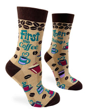 Load image into Gallery viewer, First the Coffee Then the Things ~ Women&#39;s Crew Socks by FabDaz
